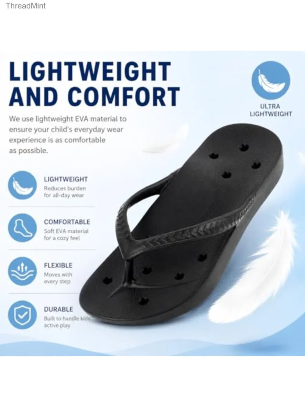 Kids Flip Flops with Arch Support Quick Dry Slip Resistant EVA
